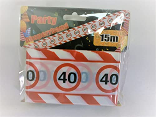 Schnooridoo 40. Geburtstag Party Zubehör 31 Sorten Konfetti Luftschlangen Ballons Banner Servietten (Absperrband 40, rot/weiss)