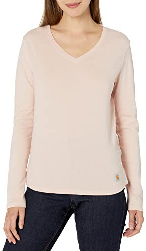 Carhartt T-shirt à manches longues et col en V pour femme Coupe décontractée, Rose pâle, XX-Large