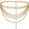 Suyi Mehrschichtiger Kettengürtel Strass-Metallkettengürtel für Damen Punkgoldene Taillenkette 90CM Gold
