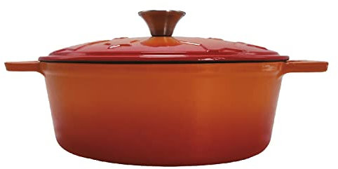 Grillfürst Dutch Oven Sternentöpfchen 3,5 Liter - orangefarbener Gusseisen Bräter mit Henkeln und pflegeleichter Emaillierung, ovaler Schmortopf für Grill und Herd