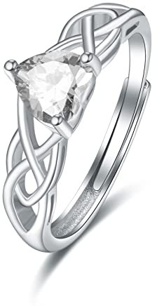 Keltischer Knoten Herz Geburtsstein Ringe 925 Sterling Silber Einstellbarer Verlobungs Rng April Geburts Stein Schmuck Geschenke für Damen Frauen