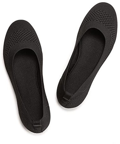 Frank Mully Ballerines Plates à Enfiler en Tricot pour Femme - Escarpins à Bout Rond, Noir, 41.5 EU