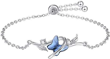 KINGWHYTE Schmetterling Armband 925 Sterling Silber Tier Armbänder Verstellbares Kristall Schmetterlingsarmbänder Valentinstag Geburtstags Schmuck Geschenke für Damen Mädchen