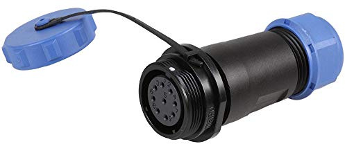 PRO ELEC 9-Pole Circular Threaded Inline Socket – IP68 Waterproof, 7-12mm Cable, 500V AC, 5A, Nylon Body with Gold Contacts – PELR0182