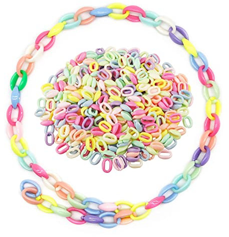 Yixuan Acryl Verbindungsringe Pony Perlen 400pcs 15mm Oval öffnen Verknüpfungsringe Kettenglieder Bastelperlen Bunte Kartenkette Perlen für Schmuckherstellung, DIY Armband Halskette, Kunsthandwerk