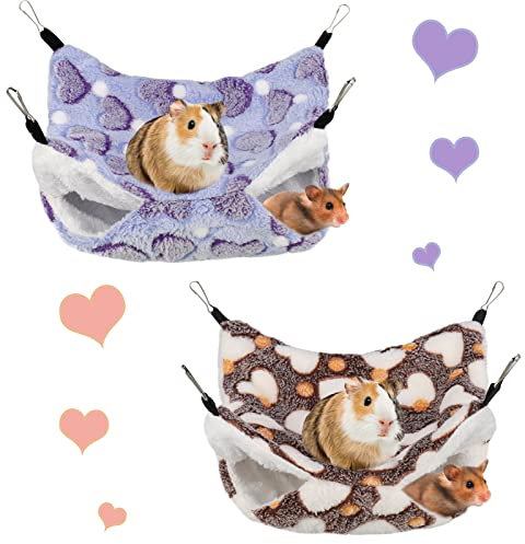 Dacitiery 2 Pack Double-Layer Pet Cage Hammock, Hanging Bed Cage for Small Animals, Soft Pet Hammock for Guinea Pig Parrot ferret Squirrel Hamster Rat Playing Sleeping Beds