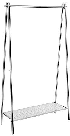 SONGMICS Kleiderständer, Kleiderstange, Garderobenständer aus Stahl, Garderobenstange mit Ablage, 33,5 x 92,5 x 153 cm, für Schlafzimmer, Ankleidezimmer, Waschküche, silbern HSR023E01