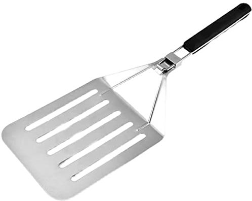 AKAZI Zusammenklappbare Pizzaschaufel aus Edelstahl zum Kochen in den Ofen, Kuchenbratschaufel, Silikongriff, rutschfeste Backschaufel, Silber