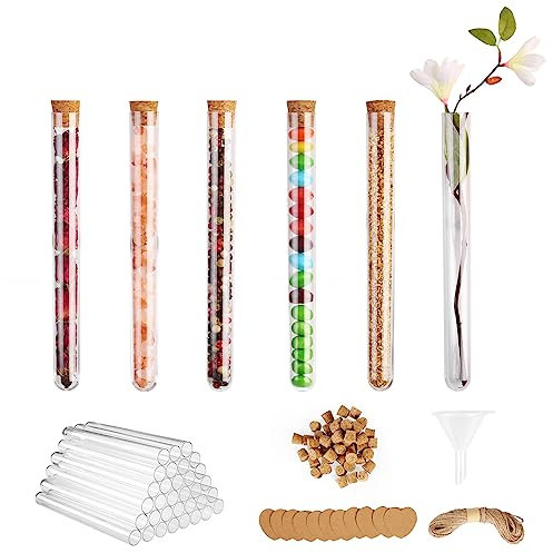 50 Stück Reagenzglas, Reagenzglas mit Korken, Reagenzgläser mit Korken, Reagenzgläser für Blumen, Liquids, Spices, DIY, Laboratorien, Bonbons, Blumen(mit 50 Piece Kraftpapieranhänger und 3m Hanfseil)