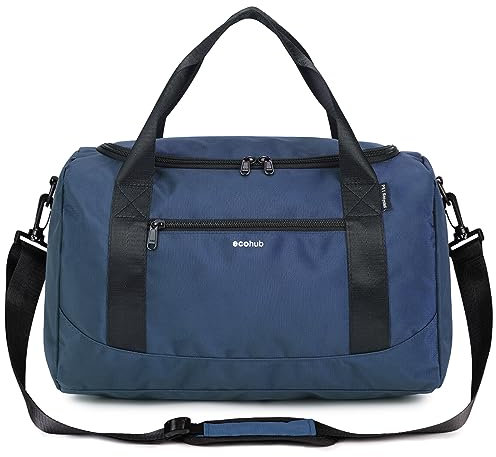 ECOHUB 20L Handgepäck Tasche, für Ryanair handgepäck 40x20x25, Faltbare Reisetasche Handgepäck Flugzeug, Wasserabweisend Sporttasche mit Schultergurt, Weekender Tasche Herren Damen(Blau)
