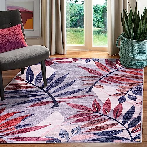 NETLINE HOME Waschbarer Teppich für Wohnzimmer & Küche, traditioneller Flachgewebeteppich, kurzflorig, Boho Vintage Design, dekorative Fußmatte, faltbar für Flur & Schlafzimmer – Blumenmuster