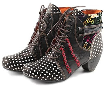 TMA EYES Botín mujer en piel wavepoint, cosido a mano, con cordoness(Negro,39)