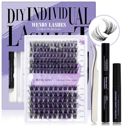 DIY Extension Cils Kit Volume Cluster C3+C9 Faux Cils Individuel 0.07mm D Curl Mix12-16 Cluster Lashes Kit Extensions de Cils Individuels avec Cils Applicateur Déménageur de Cils Bond et Seal