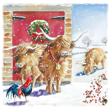 Weihnachtskarten mit Tiermotiven fir Wohltitigkeitsorganisationen und Neujahrskarten i Packung mit 6 Weihnachtskarten (Hochlandrinder im Schnee)