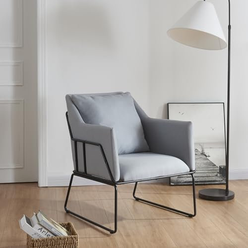 [en.casa] Esszimmerstuhl Juupajoki Armlehnstuhl Bürostuhl Polsterstuhl mit Rückenlehne Rückenkissen Hellgrau Schwarz mit Metallgestell 82 x 68 x 78 cm