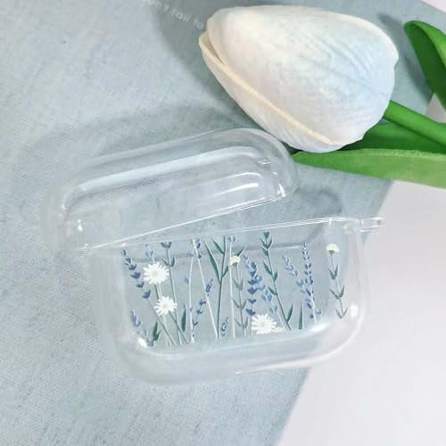 CAPASECHOR Kompatibel mit Airpods Pro 2019 Hülle, transparente, leichte Bumperhülle, niedliches lila Blumenmuster, Schutzhülle, TPU, kratzfeste Schutzhülle mit Blumenmuster für Mädchen und Frauen –