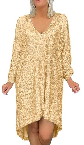 Geilisungren Pailettenkleider für Damen Langarm Glitzer Kleider Damen Festlich Elegant Hochzeit Midi Hochzeit Cocktailkleid Sexy Hochzeitskleid Sommer Knielang Party Kleider Baggy Tunika Tüllkleid