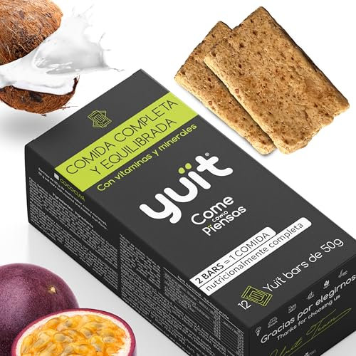 YUÏT BARS | Barre Protéinée Substituts de Repas | 8,4g Protéines | 25 Vitamines et Minéraux | Sans Sucre Ajouté | 100% Végétal et Sans Gluten | Riche en Fibres (12x50 g) | (Saveur Cococuyá)