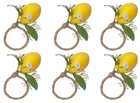 DEKLONPER Zitronen- Set mit 6 Serviettenhaltern Aus Zitronenweinblatt für Esstischdekoration, Bankett, Hochzeit, Geburtstag, Weihnachten A