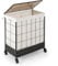 COSTWAY Laundry Basket on Wheels, 110L/130L Woven Rattan Laundry Hamper with Wooden Lid and Removable Liner Bag, Metal Frame 2-Compartment Laundry Sorter Dirty Clothes Bin Washing Basket (56x33x67cm)