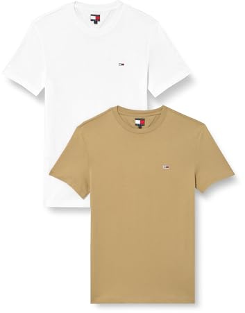 Tommy Jeans Herren TJM Xslim 2pack Jersey Tee EXT Dm0dm20687, White (Ecru/Relic Tan), XS