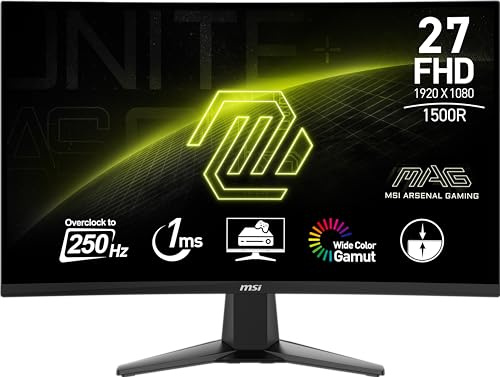 MSI MAG27C6X 27 1920x1080 (FHD), VA, Gaming Monitor 250Hz, Adaptive Sync, 1ms, HDMI, Display-Port, VESA Mountable, Tiltable