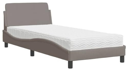 vidaXL Bett, Polsterbett mit Matratze Dover für Schlafzimmer, Bettgestell Bettrahmen mit Lattenrost, Schlafzimmerbett Einzelbett, Taupe 80x200cm Stoff