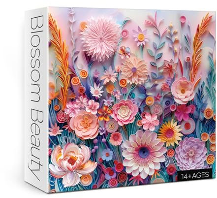 Colorful Flower Puzzle for Adults 1000 Pieces, Papercut Pretty Floral Jigsaw Puzzle, Beautiful Art Garden Daisy Puzzle
