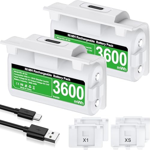 HELLCOOL Paquete de batería recargable para controlador Xbox, paquete de batería con 2 x 4800 mWh/indicador LED/12 horas de reproducción, kit de reproducción y carga para X-box One/S/X/Elite, Xbox