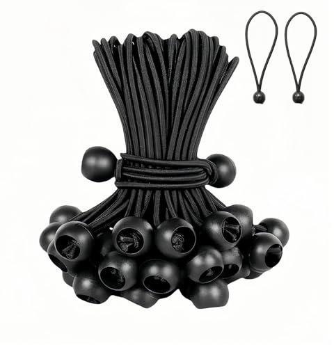 30 Stück Spanngummis mit Kugel, 10 cm Planenspanner, Robuste Gummispanner für Planen, Campingzelte, Ladungssicherung, Schwarz - FHISKUNYU