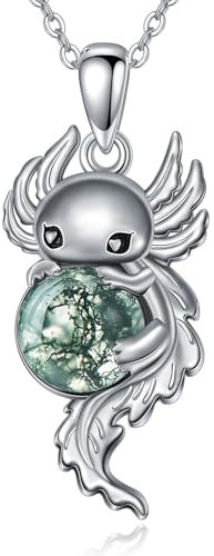 PROESS Axolotl Halskette 925 Sterling Silber Moosachat Axolotl Anhänger Kette Niedlicher Axolotl Schmuck Geschenke für Frauen Mädchen