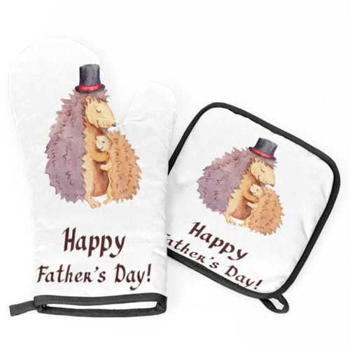 Ofenhandschuhe Igel Tier Vatertag Kochhandschuhe Waschbare Grillhandschuhe Anti-Rutsch Topfhandschuhe Für Grillen Backen Kochen