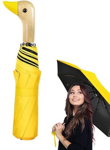 Duckhead Regenschirm – Duckhead Regenschirm, einfach zu bedienen, Duckhead-Regenschirm, winddichter Rippen-Regenschirm, faltbarer Regenschirm, Reise-Regenschirm, tragbarer Regenschirm, Holzgriff für