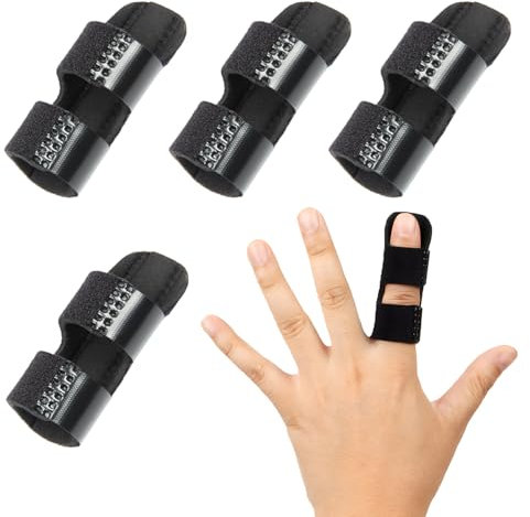 4 Stück Fingerschienen, Verstellbare Fingerstütze für Ringfinger, Mittelfinger und Zeigefinger,Schiene Finger Fingerschiene Stabilisator Fingerstütze Fingerorthese für Gebrochene, Arthritis, Schwarz