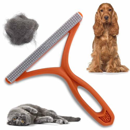 | Pet Hair Remover for Carpet Sofa Car Furniture Stairs Pet Bed Rugs | Carpet Scraper Tool | Reusable Lint Remover | Portable Carpet Brush | Easy to Clean Cat Dog Hair Fur (Orange)