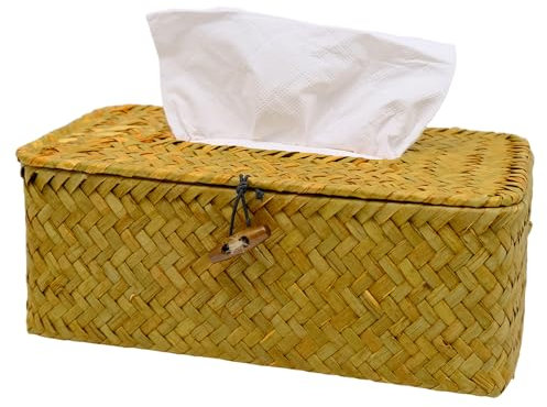 INHEMING Scatola rettangolare per fazzoletti cosmetici per bagno,Portafazzoletti rettangolare ecologico, Portafazzoletti in seagrass per soggiorno, ufficio, sala da pranzo 23 * 13 * 10cm