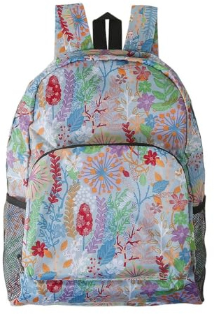 ECO CHIC Lightweight Foldable Water Resistant Backpack Rucksack Folds into Pouch for Storage (Lush Floral Blue)