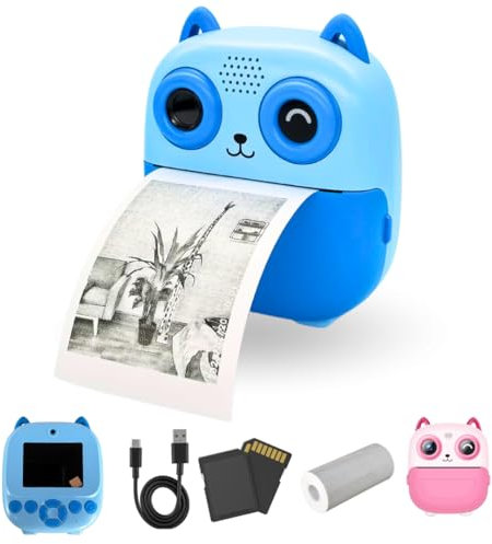 SnapPix Cámara de Fotos Instantáneas para Niños con Papel de Impresión y Tarjeta SD,20MP, Cámara de Fotos para Niños, Regalo para Niños de 3 a 14 años (Azul y Rosa) (Azul)