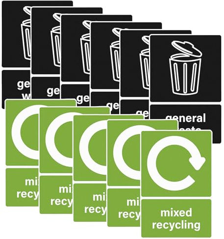 BRDTKUGV 10 Pcs Recycling Stickers for Bins, 15x10Cm Bin Labels, Waterproof Recycling Bin Stickers Waste Bins, for Office, Restaurant, Kitchen, Home