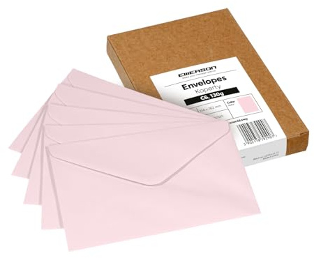 Emerson Briefumschläge bunte postkarten blanko C6 (25 Stück) Kuvert, blanko karten zum selbstgestalten, Grußkarten ohne Fenster, Grußkarten, Hochzeitseinladungskarten - 130g 114x162 mm - Hellrosa