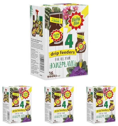 Baby Bio Houseplant Drip Feeders, 4 x 40ml - Ready To Use House Plant Food - Easy Care Fertiliser for Supporting Healthy Growth and Vibrant Blooms - Automatic Plant Feeder (Pack of 4)
