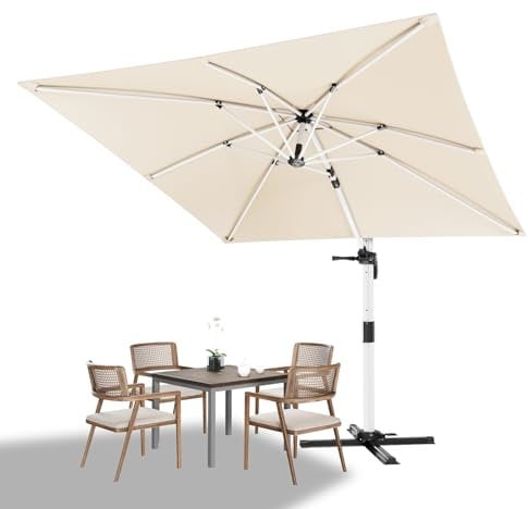 Devoko Parasol de balcon - 300 x 300 x 260 cm - En aluminium - Avec housse - Imperméable - Avec manivelle - Protection solaire UV50+ - Rotation à 360 °, beige