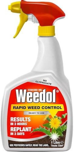 Weedol Rapid Weed Control 1L | Glyphosate-Free Fast Action Weedkiller | Visible Results in 3 Hours | Replant in 3 Days | Pelargonic Acid Formula for Flower Beds & Veg Patches | Ready to Use Spray