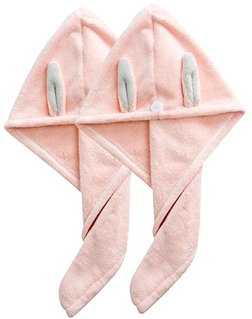 SKISUNO Schnelltrocknende Haarhandtücher Bequeme und Wasserabsorbierende Haartücher 2 Stück-pack aus Korallfleece mit Niedlichem Design für Mädchen und Frauen