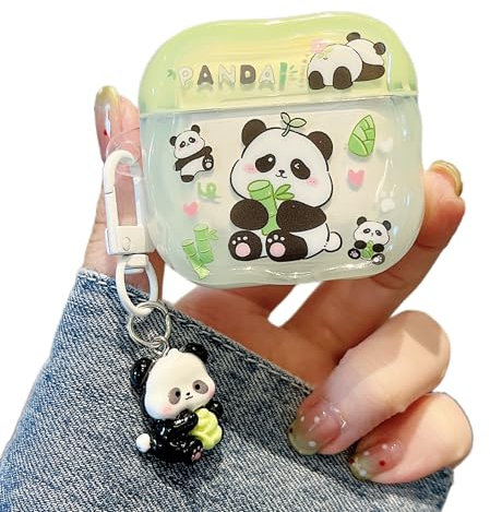 CrazyLemon für Airpods 4 Hülle Klare Durchsichtig IMD Karikatur Schutzhülle für Airpods Ladehülle Kopfhörer Taschen & Cases mit Schlüsselanhänger - Panda