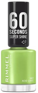 Rimmel 60 Seconds Super Shine Nail Polish, 107 Acid Lime, Quick-Dry Nail Polish, Ultra-Shiny Finish, Easy to Apply, Vibrant Colour, Long-Wearing, Clean and Improved Formula, Vegan, 8ml