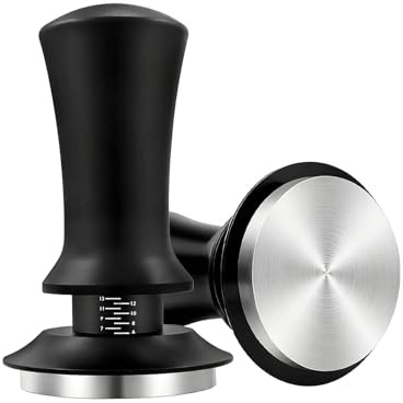toothank Kaffee Tamper 51mm, Edelstahl Espresso Tamper mit 15lbs Anpressdruck, 304 Edelstahl Base, Skalenanpassung, Kaffeepresse mit Tamper-Base Flat, für 51mm Bodenloser Siebträger