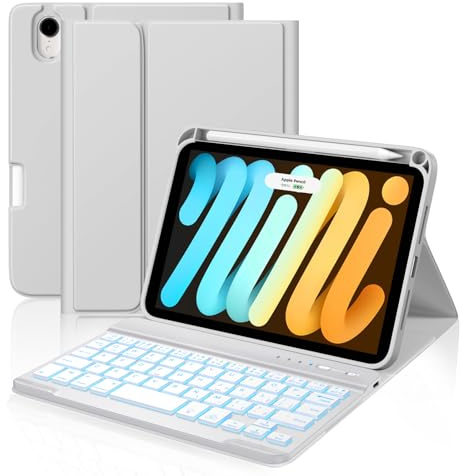 Cousper Étui clavier amovible pour iPad mini 7 A17 Pro 2024/iPad Mini 6 génération avec clavier 2021 8,3, porte-crayon, coque de clavier amovible rétroéclairée 7 couleurs pour iPad mini 7e/6e