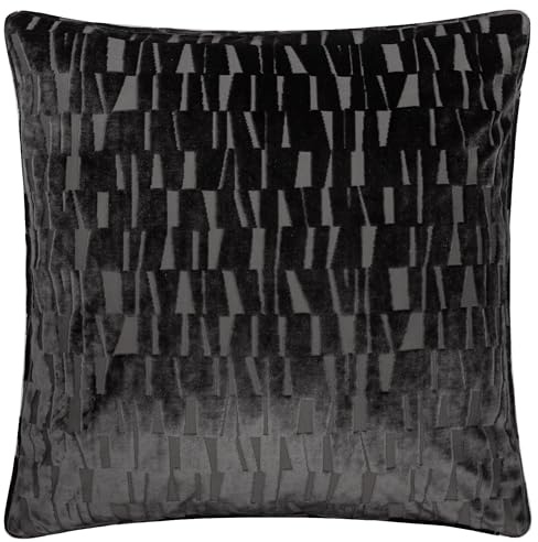 Paoletti Manhattan Feather Filled Cushion – Elegant Geometric Textured Velvet Decorative Pillow (Charcoal - 50x50cm)