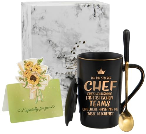 PureHaus Chef Geschenke, Kaffeetasse mit Spruch - Ich bin stolzer Chef eines wahnsinnig fantastischen Teams, Geburtstag Abschied Rentenbeginn Weihnachten Geschenk, 400ml Schwarz